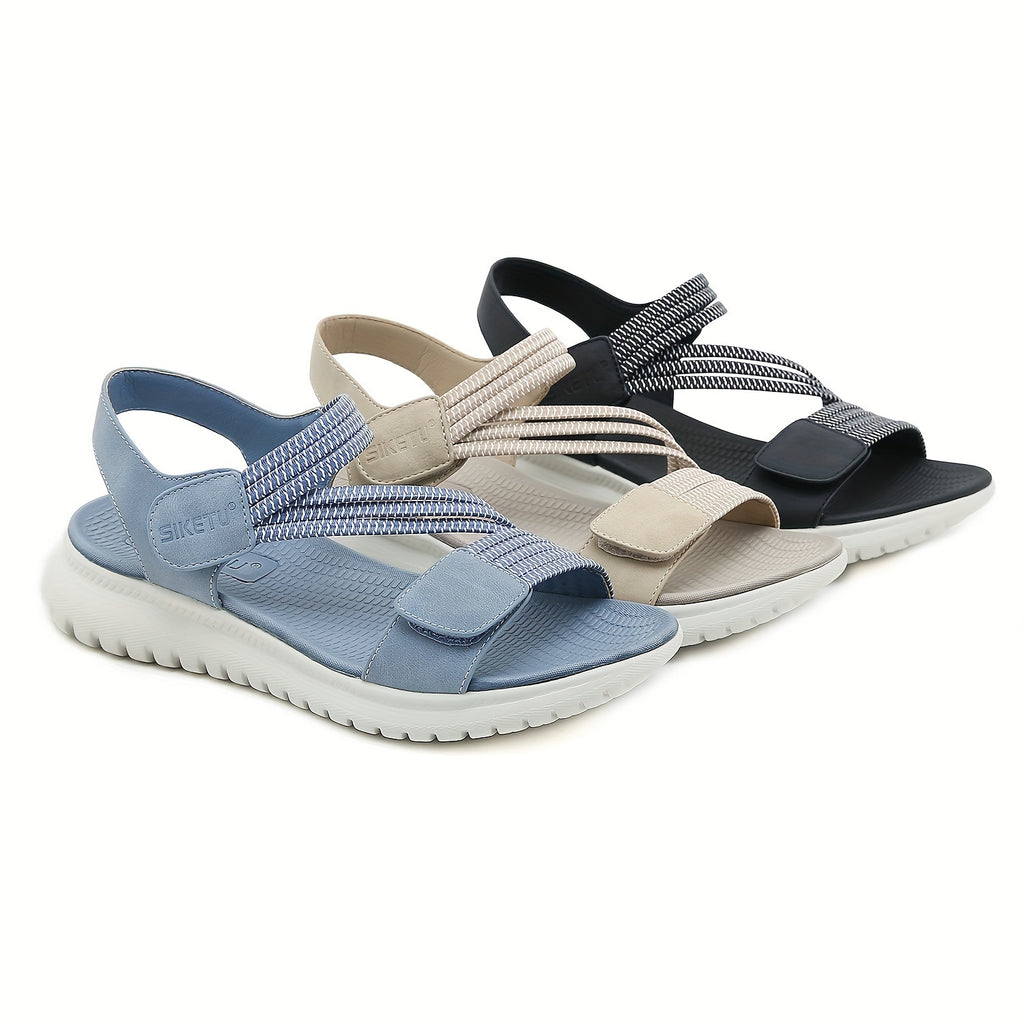Breezy Chic Women's Flat Sports Sandals: Casual Perfect Open-Toe, Secure Ankle Strap, Versatile Solid Color
