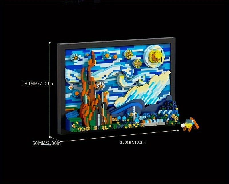 1731pcs 3D Starry Night Building Blocks Set for Adults - Reproductions Of Famous Paintings, ABS Material Toys,