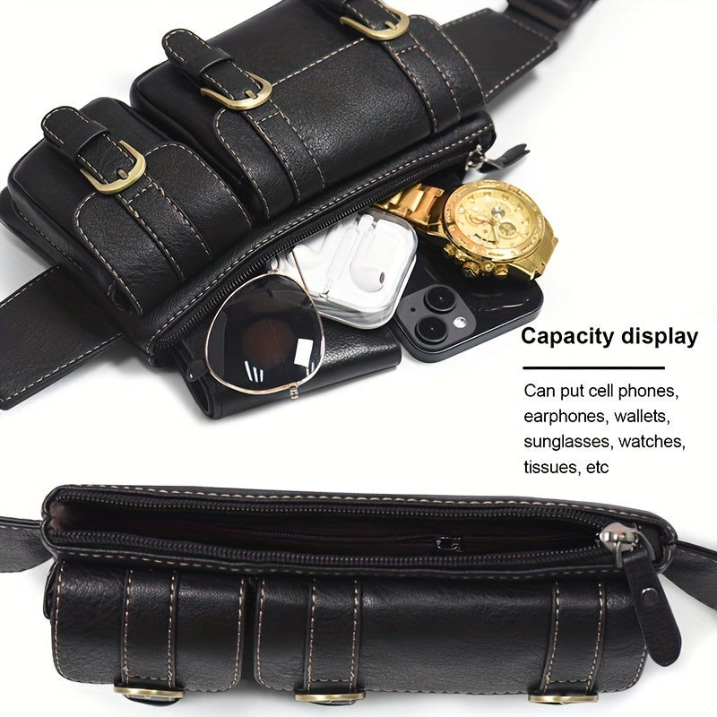 1pc PU Leather Waist Bag Fanny Bag For Men Women, Outdoor Travel Sports Chest Bag For Running Hiking, Simple Fashion Bumbag, Smart Phone Purse Wallet, Card License Bag