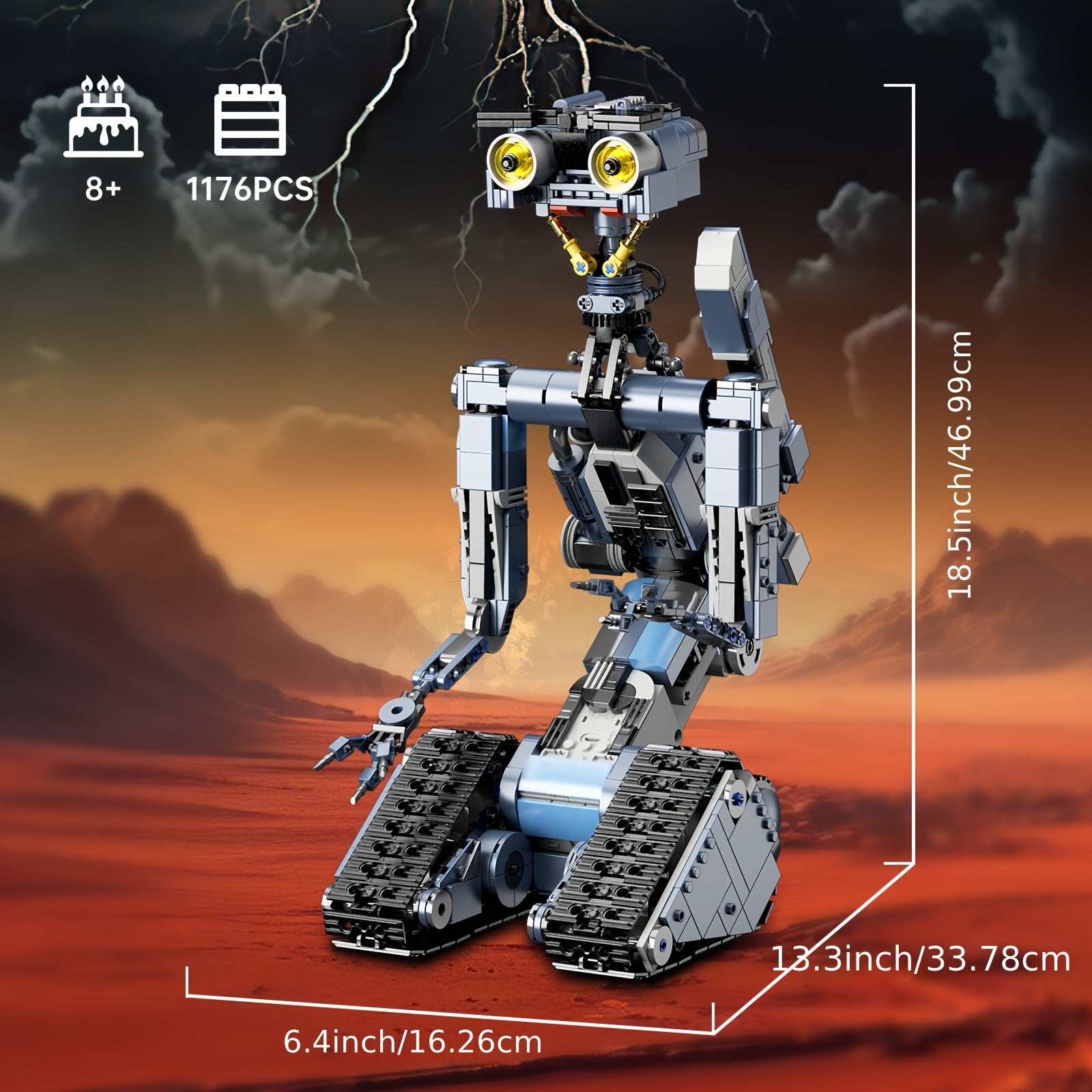1176 Pieces Popular Robot Character Johnny Five Building Block Playset Fan Must Buy Building Block Toys Remote Controlled Motor Version Fun Room Decorations, For Friends Christmas Halloween Gifts