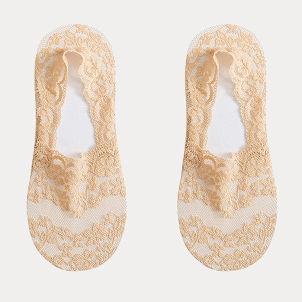 [Breathable Ankle Socks] 5 Pairs Women's Lace Trim No-Show Ankle Socks | Breathable Fabric, Floral & Solid Color Options, Low-Cut Invisible Socks for Casual & Formal Wear