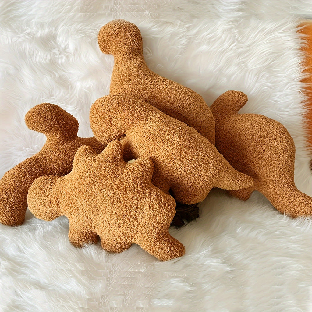 5pcs Realistic Dinosaur Shaped Chicken Block Plush Dolls - Soft Polyester Stuffed Toys with Fun Fried Chicken Block Design - Perfect Gifts for Boys and Girls