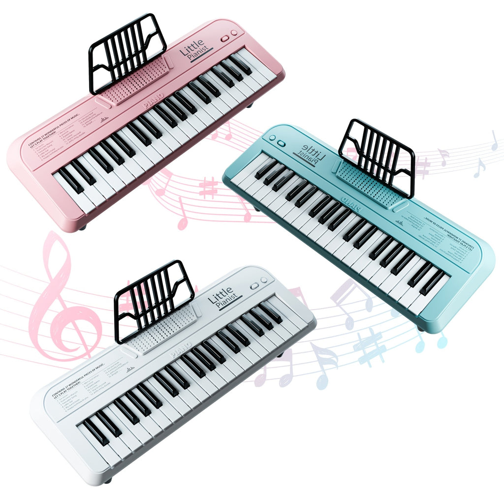 Youngsters Piano Keyboard Toys, 37 Keys Youngsters Piano Music Instruments Toy with Microphone, Pink Blue Piano Multipie Sounds, Stickers, Birthday Gifts for Boys and Girls