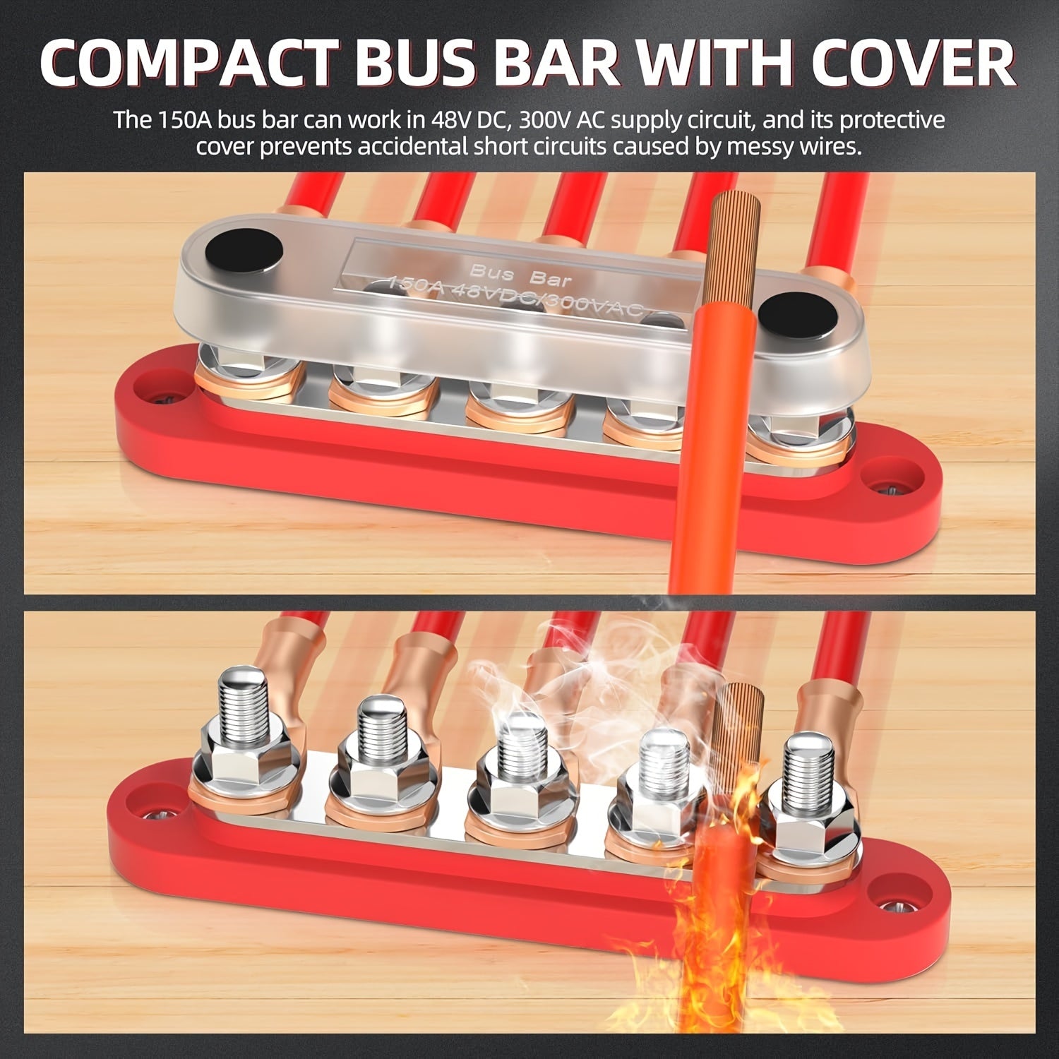 150A 48V DC Automotive Busbar, Used In Yacht, Boat, RV, Car Circuit Modification, Busbar Box.