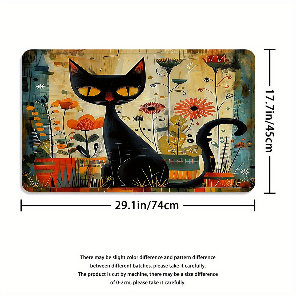 4pcs Black Cat Arts Theme Bathroom Set, Water-Resistant Polyester Shower Curtain with Non-Slip Rugs and Hooks, Woven Knit Fabric, All-Season Decor, Easy Wipe Clean