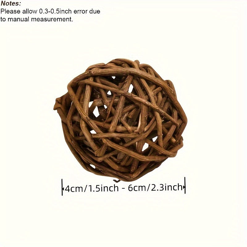 8 PCS Natural Rattan Willow Branch Ball Toys for Small Animals - Chewable Activity Toy for Rabbits, Guinea Pigs, Chinchillas, Hamsters, Gerbils, and Parrots