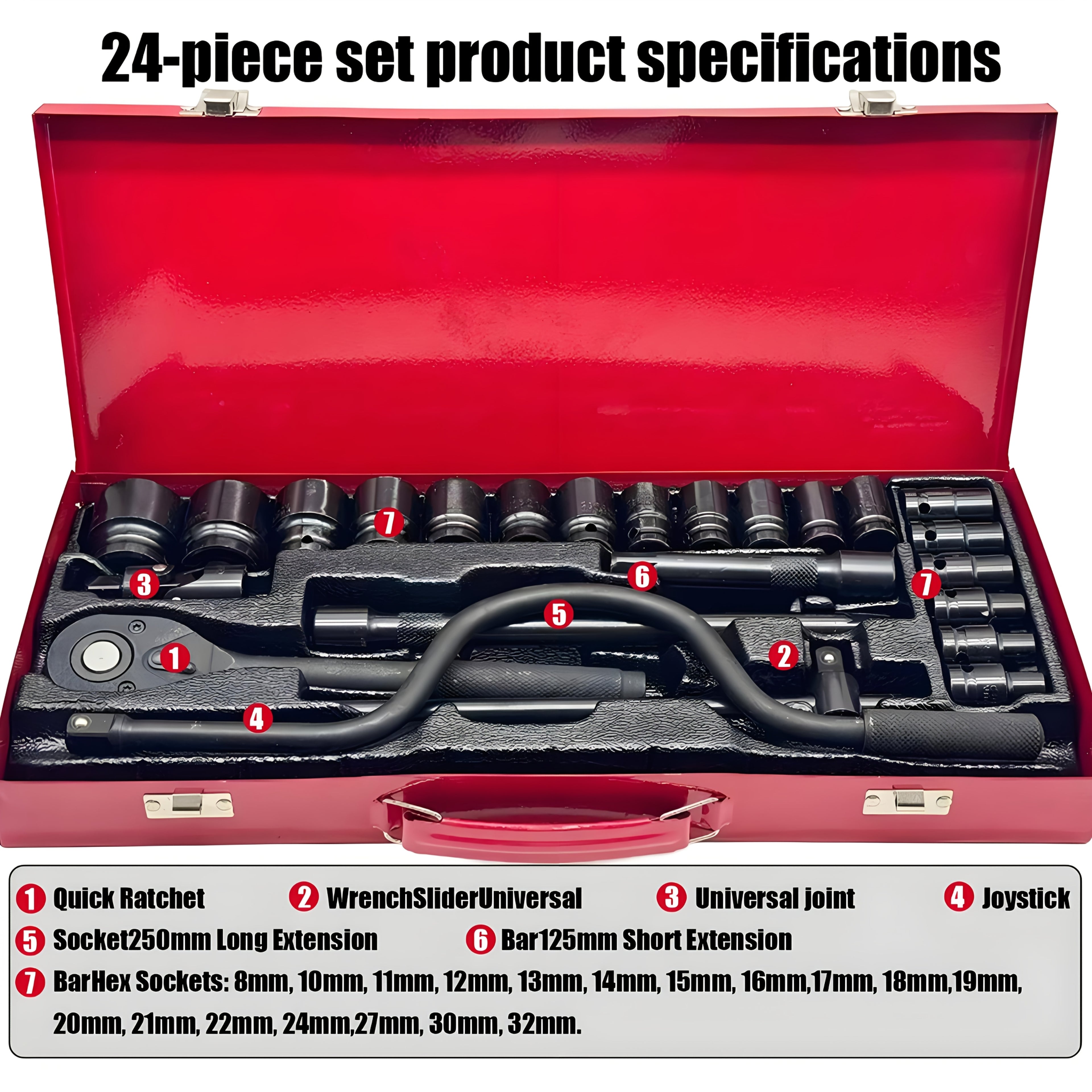 12/24pcs Socket Set, Wrench Set, Ratchet Wrenches Set with CR-V Sockets Metric & Extension Bar for Automotive Repair & Home Use, Ratchet Set with Hard Storage Case