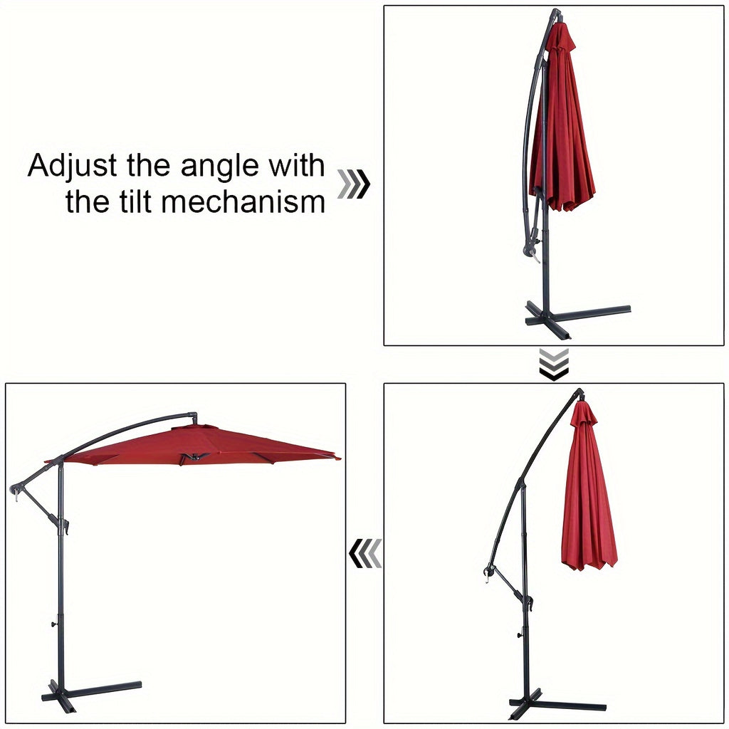 1pc 10ft Classic Burgundy Hanging Umbrella - Water-Resistant, UV Protection, Offset Patio Sun Shade with Sturdy Cross Base - Perfect for Outdoor Market, Garden, or Backyard Events