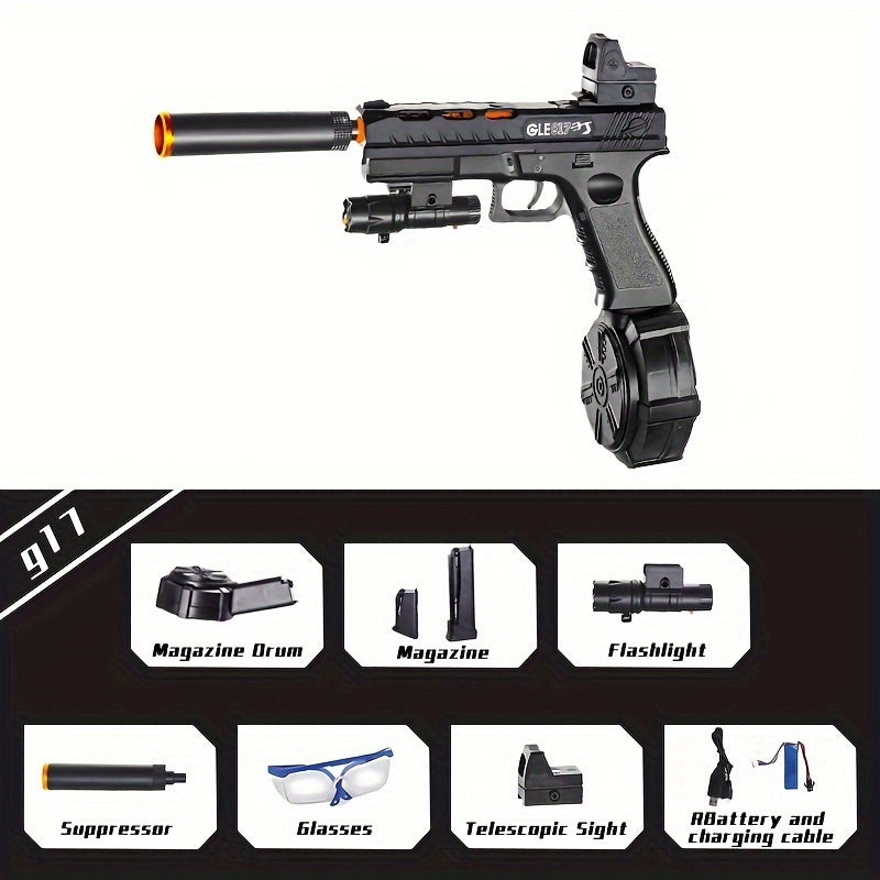G17 Electric Gel Jet Ball Toy Gun [7.4v High-Speed Continuous Firing Upgrade Model] Highly Assembled Toys, Manual/Automatic Dual Mode, Outdoor Fun Team Shooting Activity Games, Christmas Gifts