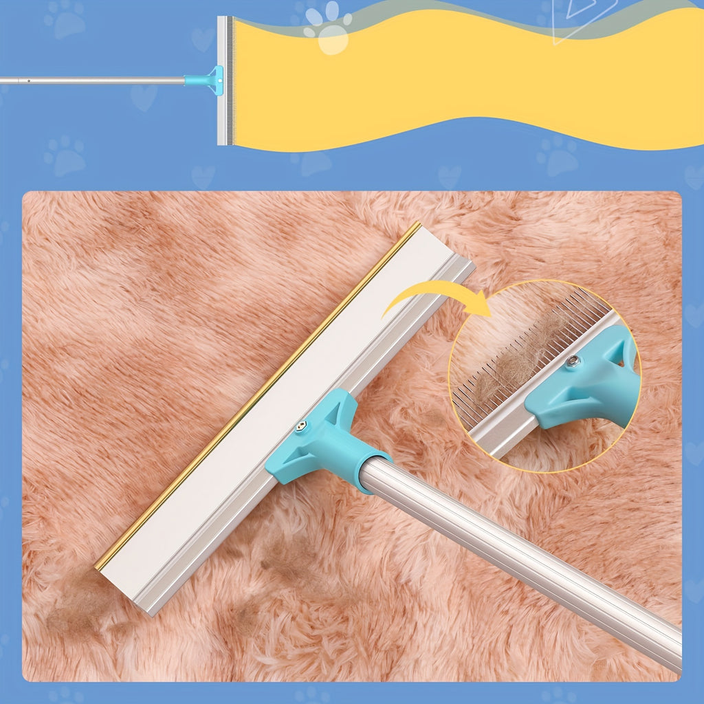 2 Pack Pet Hair Remover Bundle - Ajustable Longth Large Carpet Rake & Portable Scraper, Reusable Lint Remover Brush For Embedded For Removal From Hight/ Low Pile Rugs Stairs Carpet Dog Cat Hair Remover