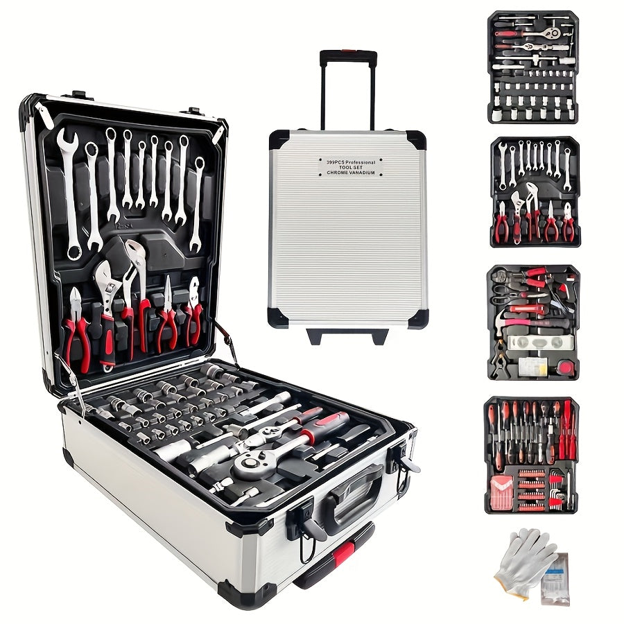 899/52+1 Tool Set, Portable 4-Layer Tool Box with Wheels for Easy Pushing and Pulling, 1/4" Drive and Standard Socket, Multi-Functional Tool Box for Automotive Repair