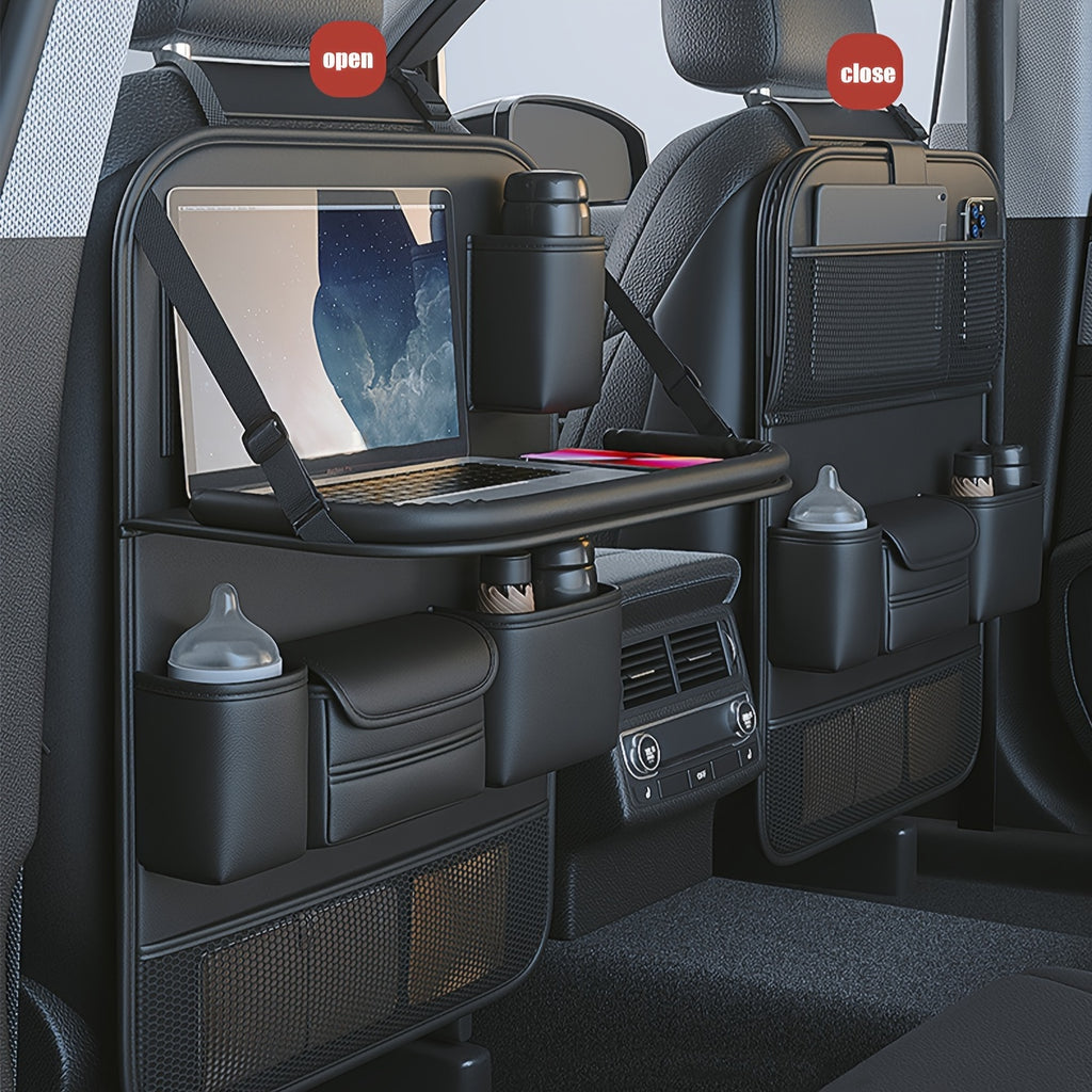 1pc/2pcs Heavy-Duty PU Leather Car Backseat Organizer with Foldable Table Tray