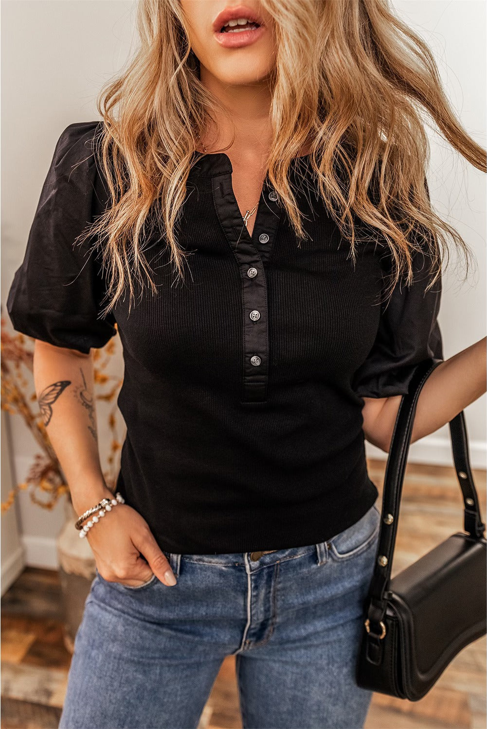 Black Ribbed Slim Top FB