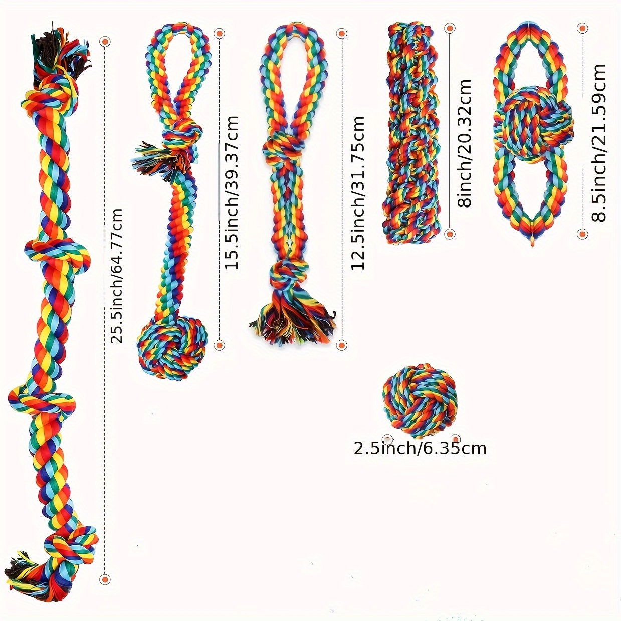 6-Pack Durable Cotton Blend Dog Rope Toys Set - Tough Chew Toys for Teething, Tug of War - Ideal for Medium to Large Breeds - All Breed Sizes Recommended