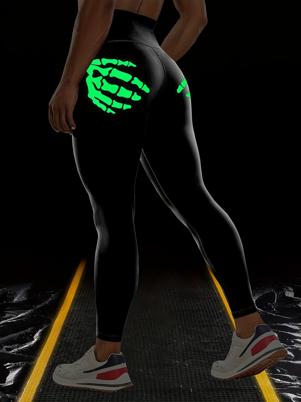 Vibrant Skeleton Hands Printed High Waist Sports Yoga Leggings