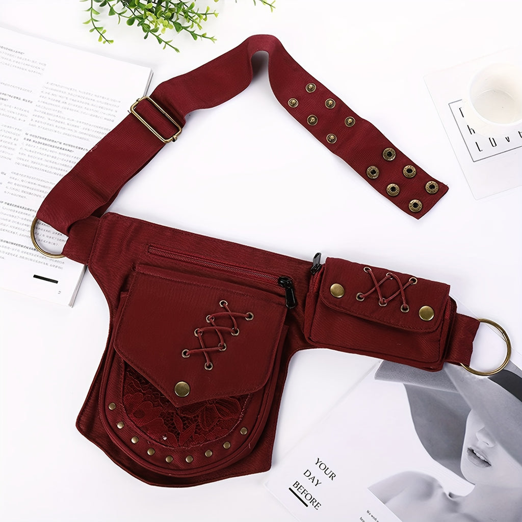 1pc Retro Floral Printed Lace Waist Bag, Storage Bag Fanny Bag, Multifunctional Outdoor Sports Bumbag For Running Cycling Hiking, Mobile Phone Bag, Card License Phone Holder