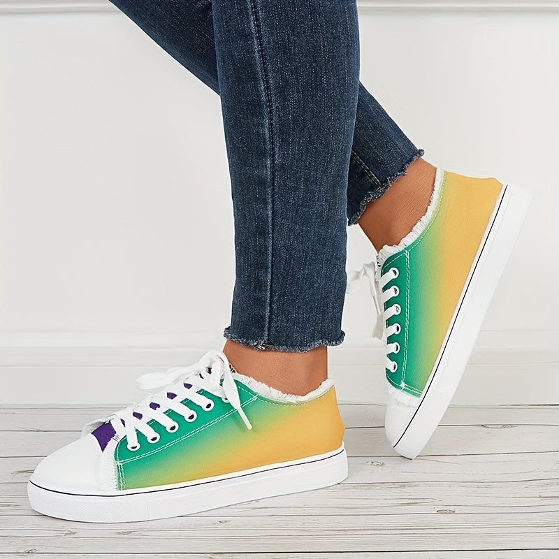 Women's Multicolor Gradient Flat Shoes, Lightweight Comfortable Lace Up Sports Shoes