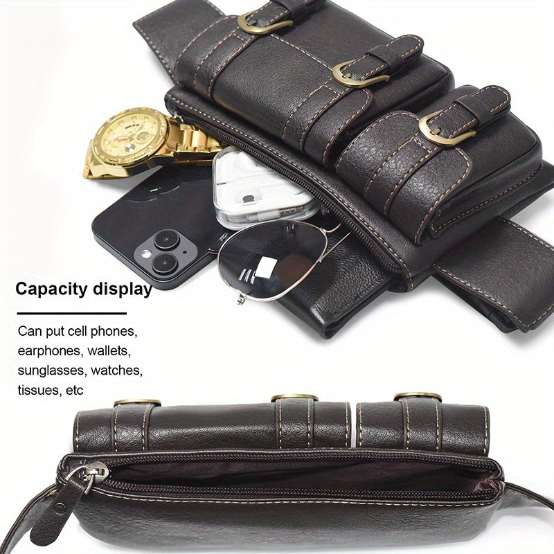 1pc PU Leather Waist Bag Fanny Bag For Men Women, Outdoor Travel Sports Chest Bag For Running Hiking, Simple Fashion Bumbag, Smart Phone Purse Wallet, Card License Bag