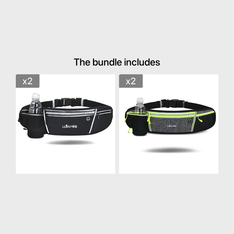Luan Miao Sports Waist Pack - Black & White, Waterproof Polyester, Adjustable Strap