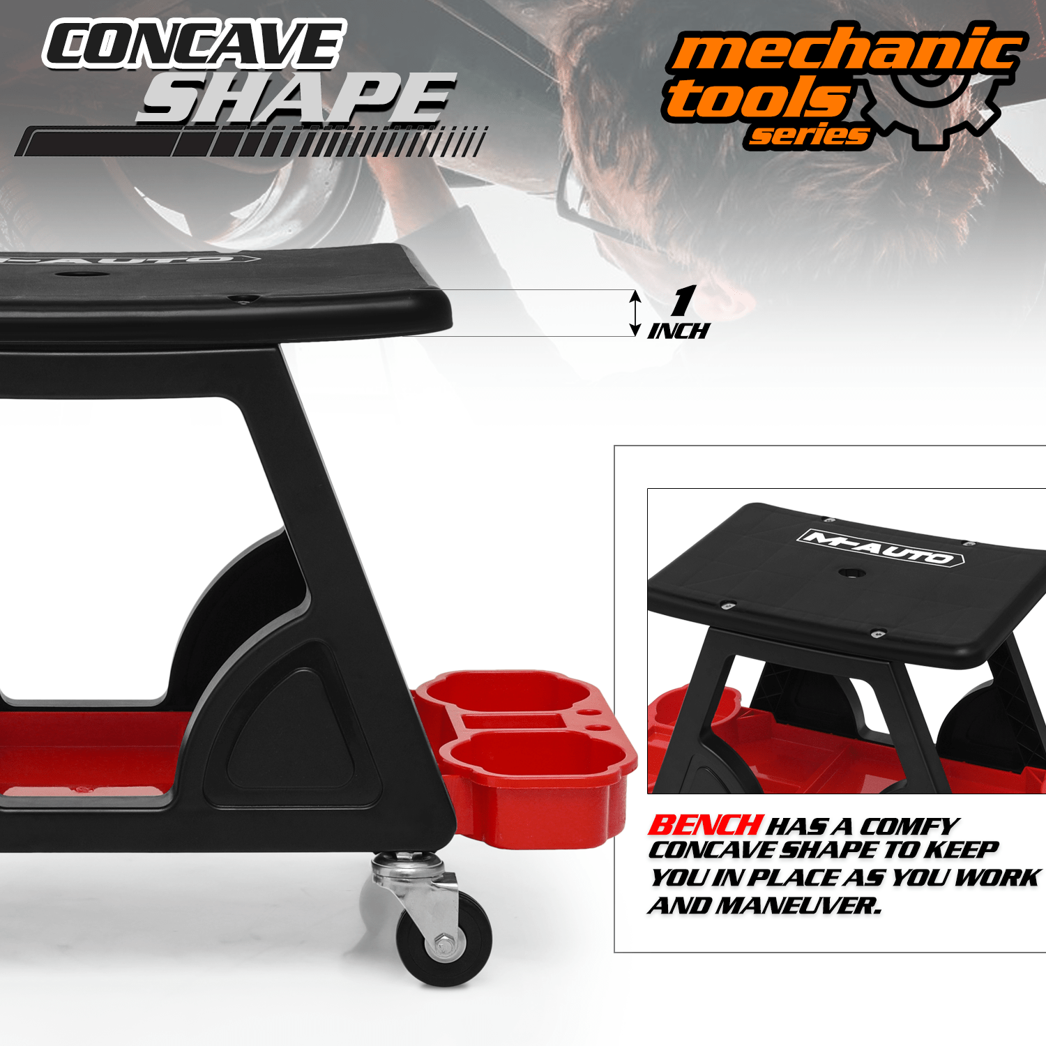 Mechanics Stool with Wheels, Roller Creeper Seat with Tools Storage Tray, Seat Chair for Home Garage DIY Automotive, 300 lbs Capacity