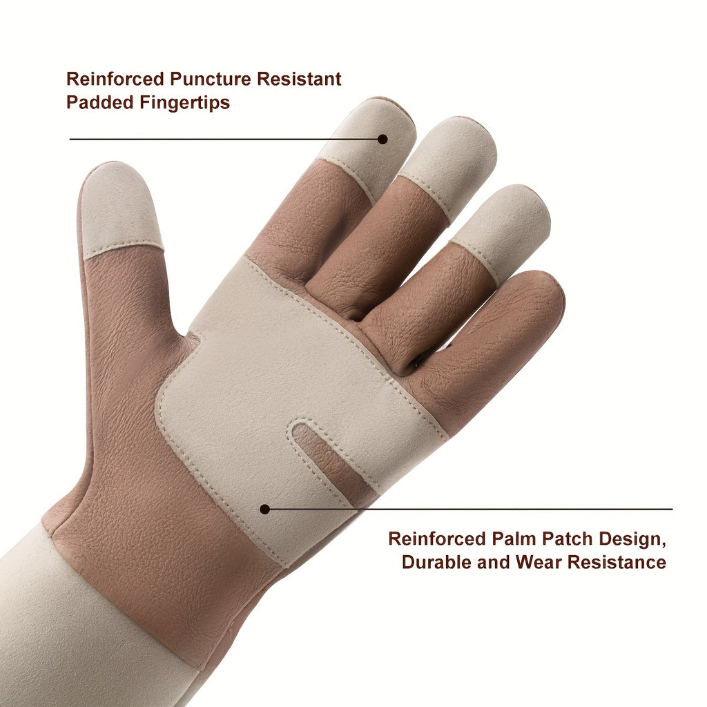 1 Pair Long Gardening Gloves for Men & Women, Thorn Proof Rose Pruning Gloves Genuine Leather Gauntlets Garden Gloves Yard Work Gloves