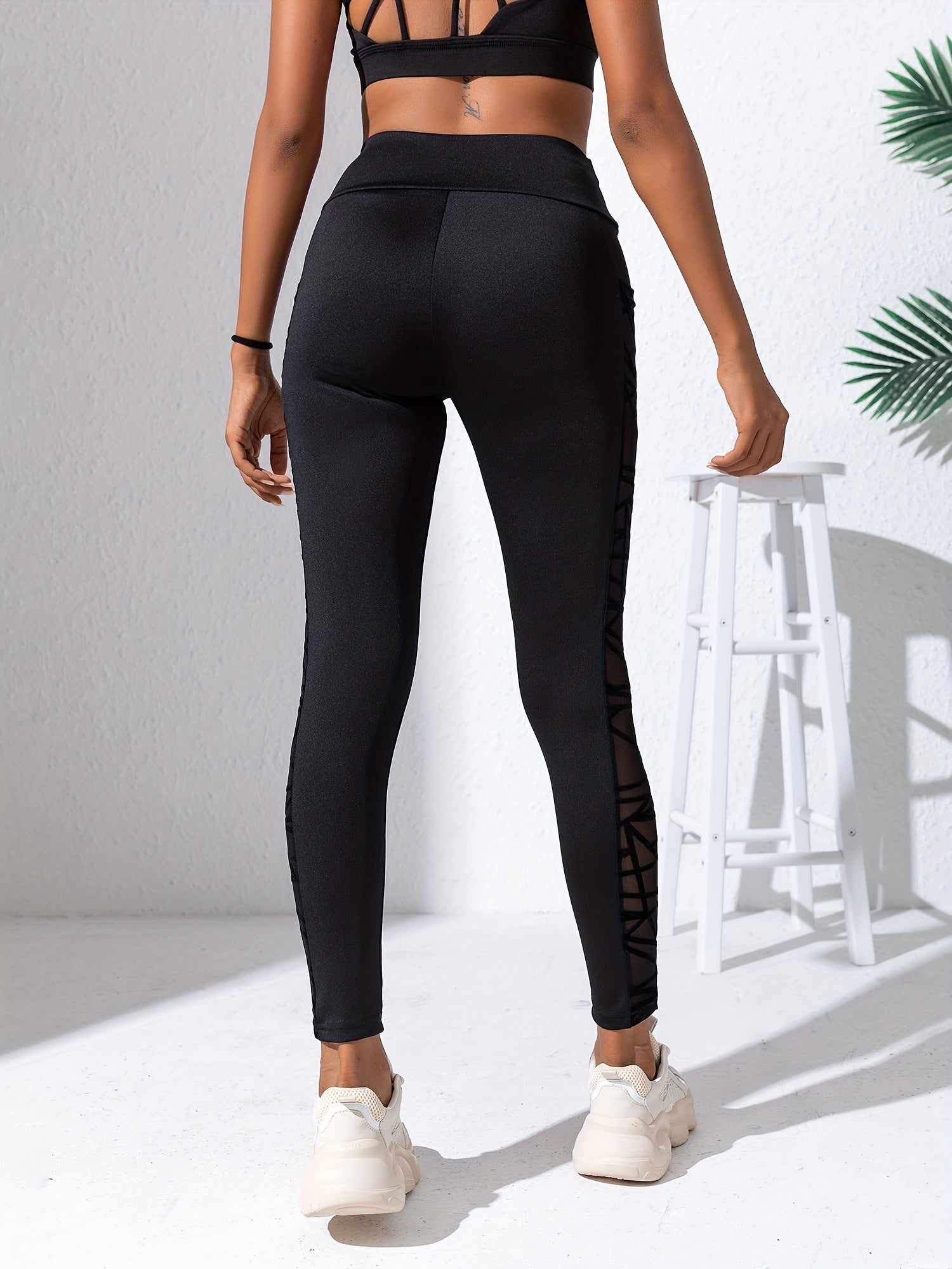 Women's High Waist Slimming Sports Leggings - Black Mesh, Hip Lifting, Pocket for Yoga, Fitness, Workout, Gym & Casual Wear