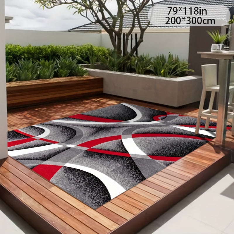 Luxurious Faux Cashmere Area Rug - Red & Gray Geometric Design, 1200Gsm, Non-Slip Cotton Backing, Perfect For Living Room, Bedroom, Kitchen, And More - Machine Washable, Stain Resistant, Low Pile Washable Area Rug Rugs For Be