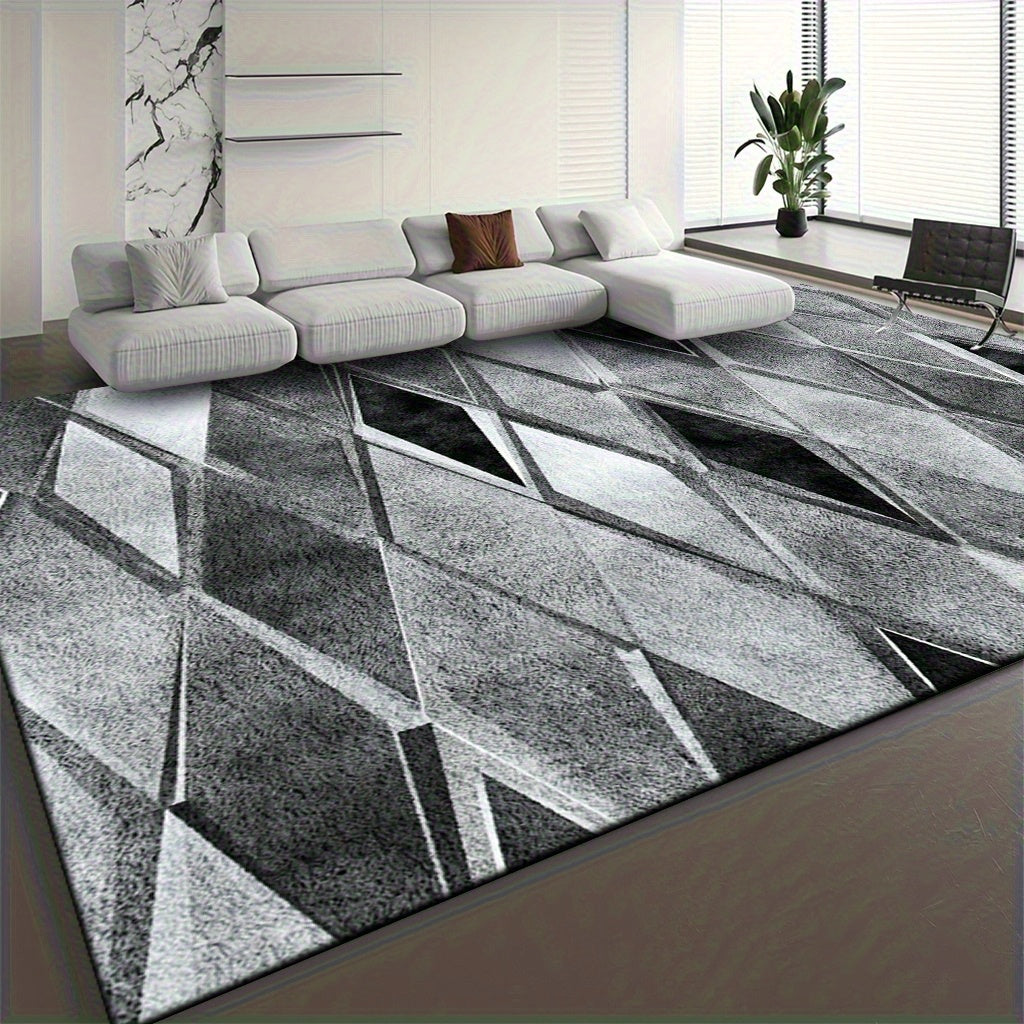 Modern Geometric Diamond Pattern Mat, Soft Non-Slip Machine Washable, Perfect for Bedroom Living Room Office and Game Room Decor, Ideal for Christmas Halloween Easter Thanksgiving and More, in Silvery Gray and Black, Rugs for