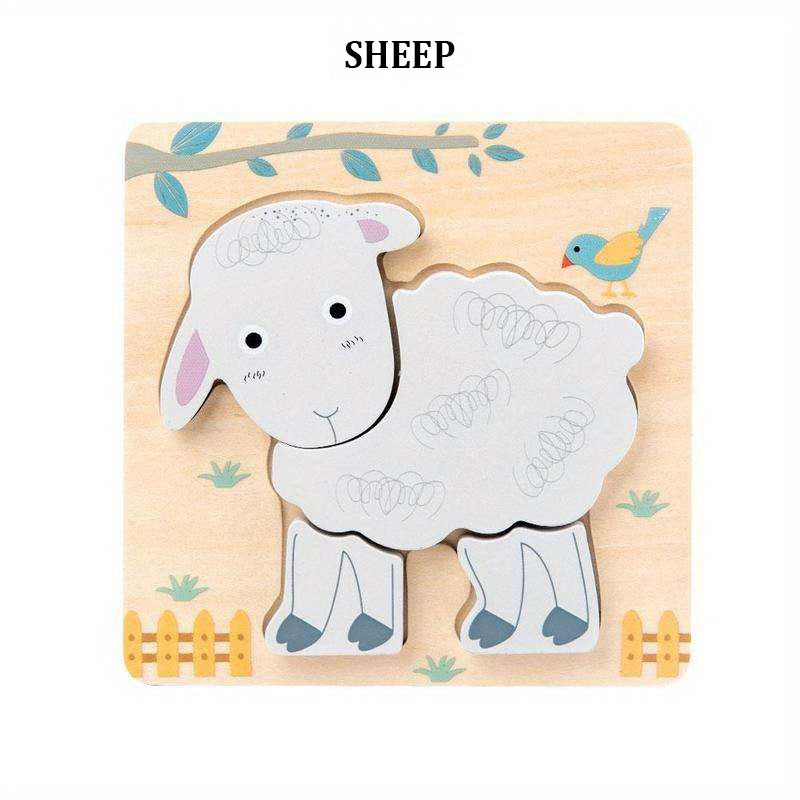 3D Wooden Cartoon Animals Cognitive Puzzles For Kids, Kids With Wooden Toys, Baby Educational Toys Game Christmas, Halloween Gift