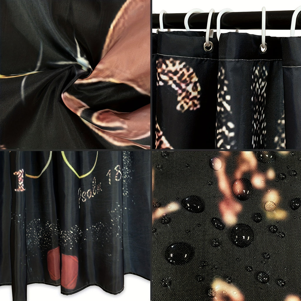 4pcs Sets Rugs Shower Curtain, Black Girl Pattern Shower Curtain With Hooks, Non-Slip Rug, Toilet U-Shape Mat, Toilet Lid Cover Pad