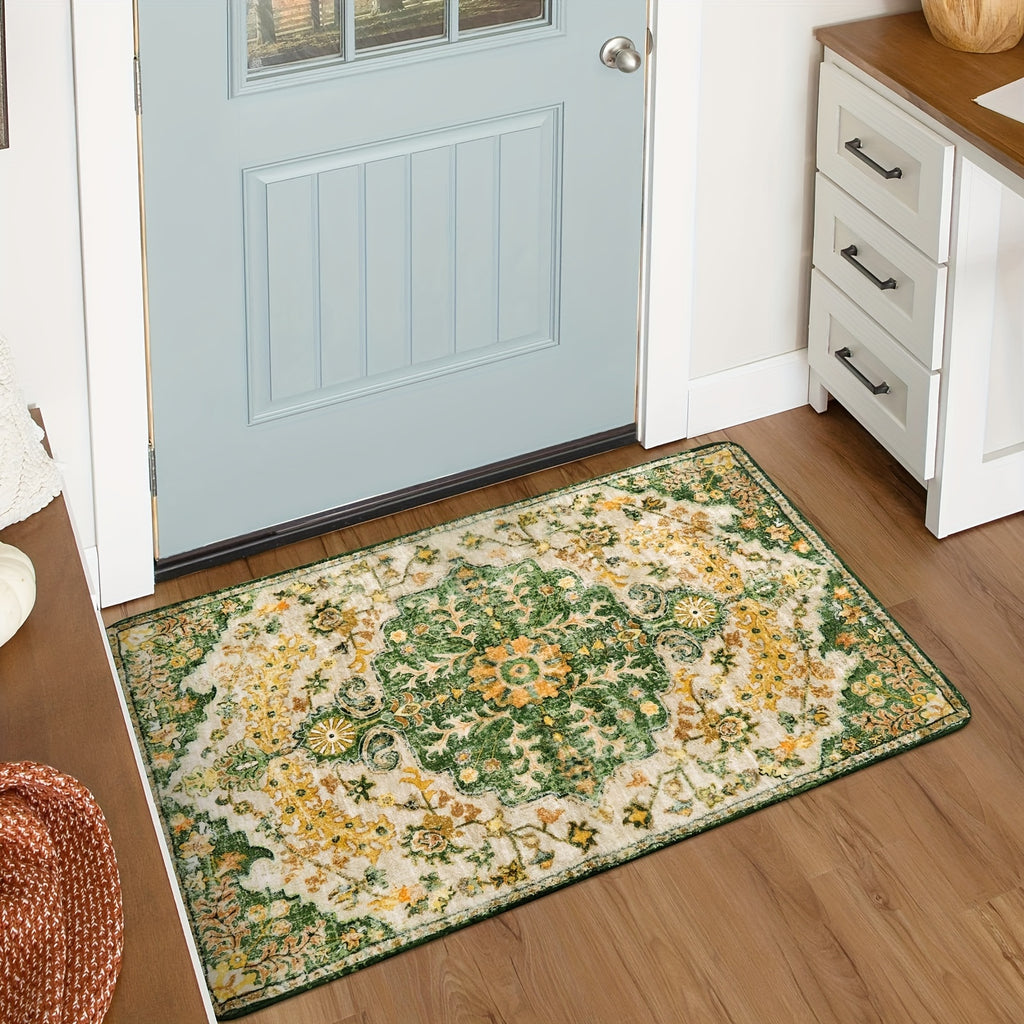 Bohemian Floral Medallion Area Rug - Small Rugs For Bedroom Soft Bathroom Mat, Machine Washable Indoor Throw Front Door Carept For Bathroom Sink Dressing Room Foyer, Yellow/Green/Multi