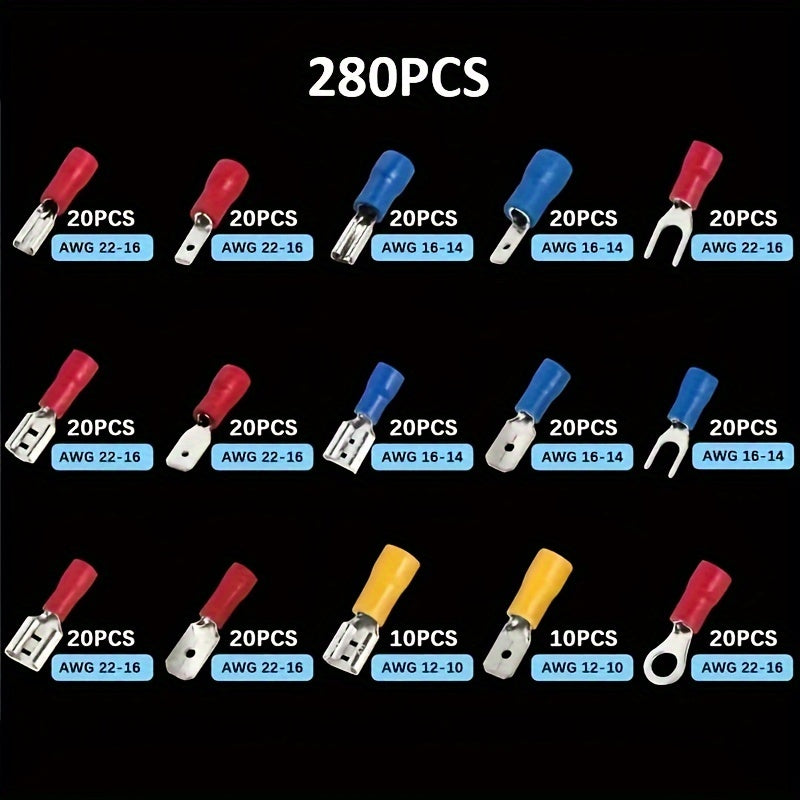 280pcs UMLIFE Spade Crimp Terminals with 5-in-1 Wire Stripper, Insulated Copper Connectors