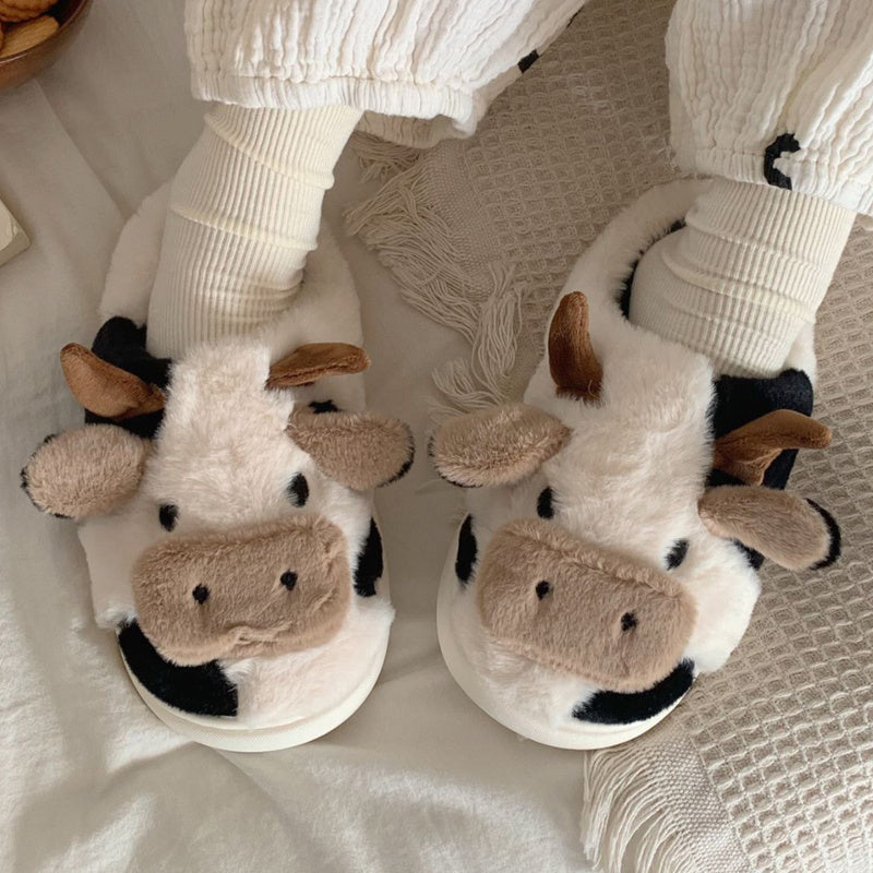 Women'S & Men'S Fuzzy Cow Slippers - Plush Winter Indoor House Shoes with & Cow Print,