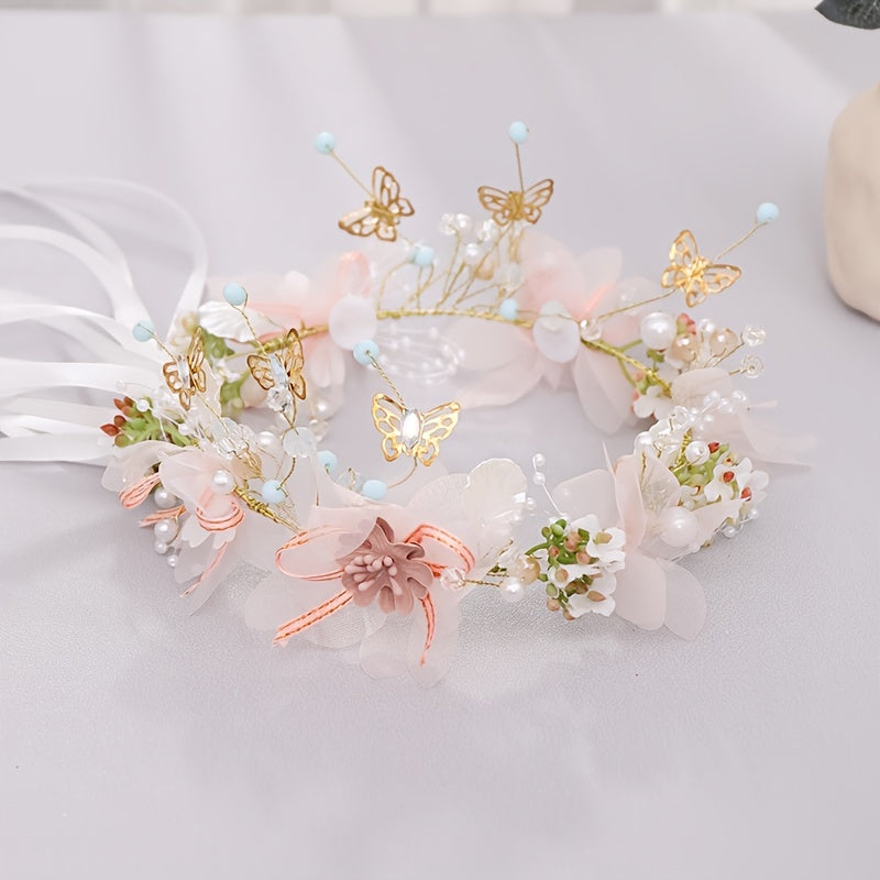 Flower   Headband, Fairy Headpiece Wreath, Sweet Butterfly Flower Headband For Flower Girl, Flower   Crown, Bridal Hair Accessories