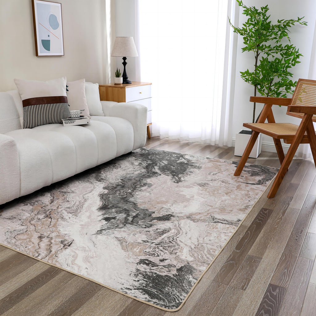 Area Rugs for Bedroom Abstract Machine Washable Vintage Rugs Distressed Modern Print Throw Rug for Living Room Aesthetic, Non Slip Carpet with Gripper