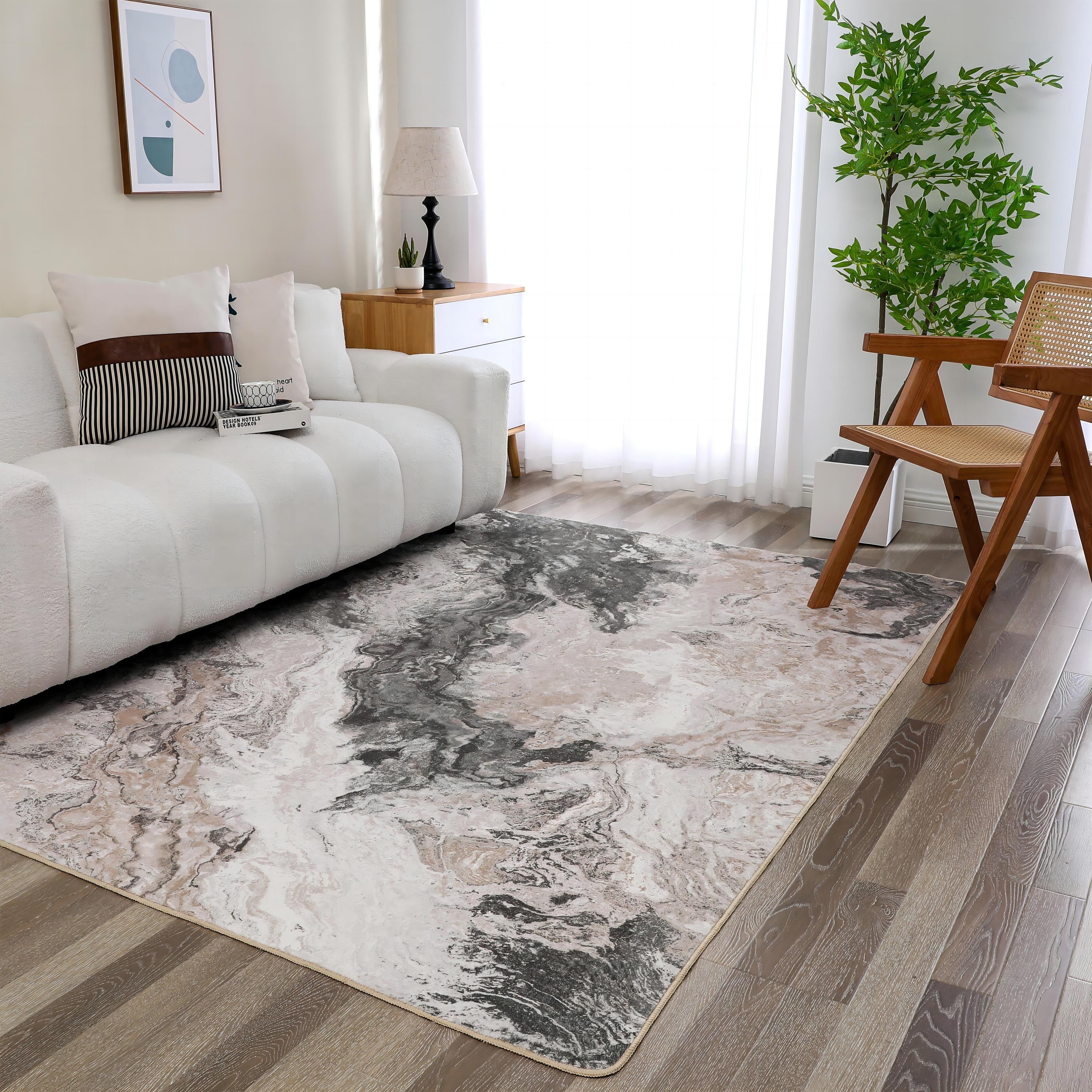 Area Rugs for Bedroom Abstract Machine Washable Vintage Rugs Distressed Modern Print Throw Rug for Living Room Aesthetic, Non Slip Carpet with Gripper