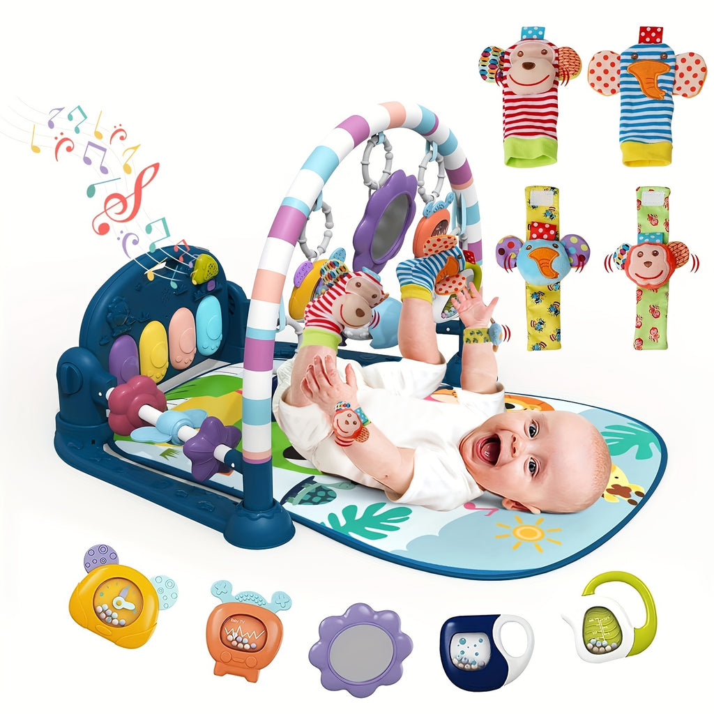 Play Game Mat, Funny Play Piano Tummy Time Activity Mat With 5 Toys & 4 Wrist Baby Rattle Socks, Boy & Girl Gifts