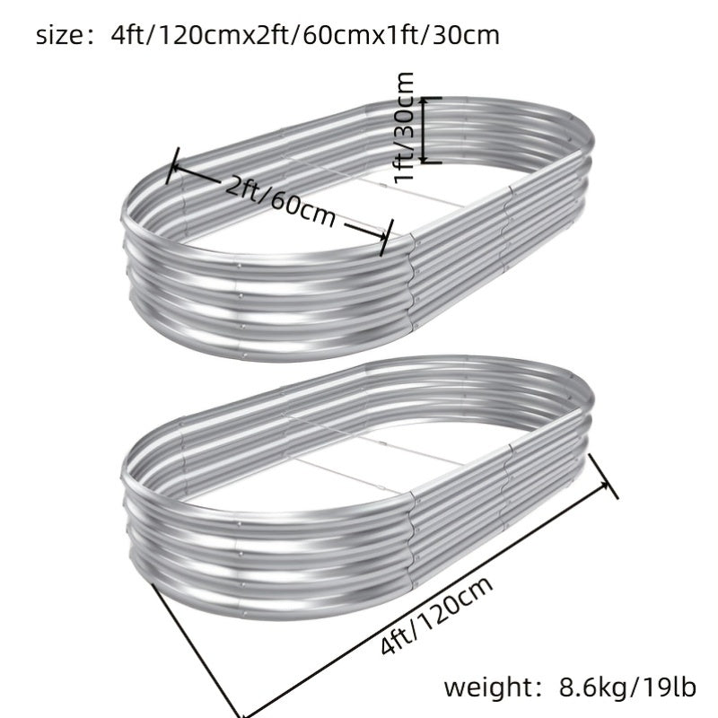 2pack Galvanized Raised Garden Bed Kit, Galvanized Planter Garden Boxes Outdoor, Oval Large Metal For Vegetables