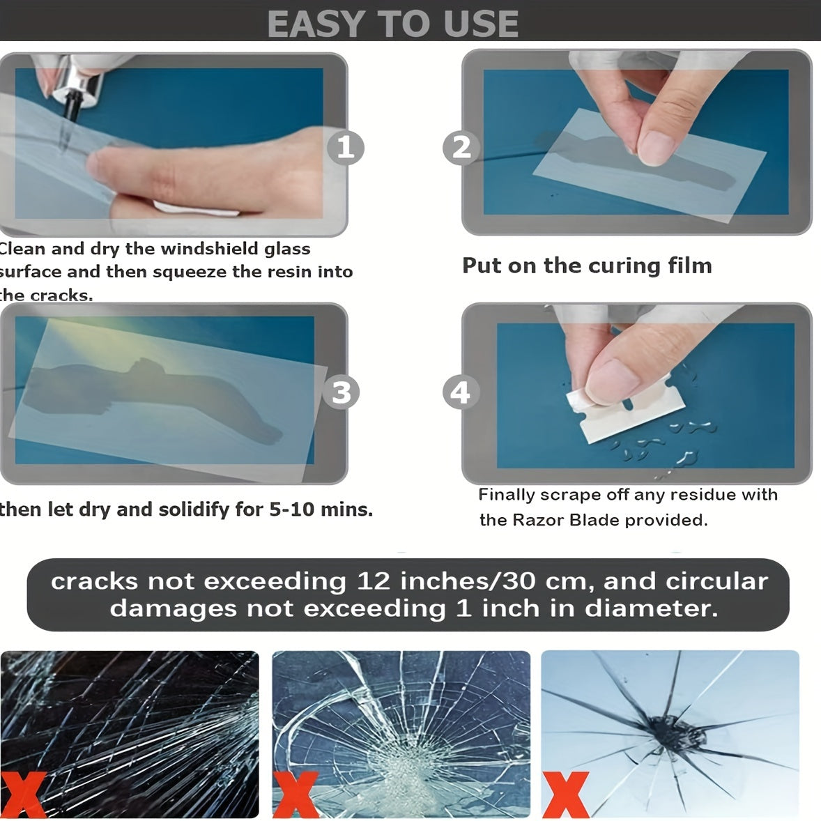 Windshield Repair Kit, Cracks Gone Glass Kit Automotive Windscreen Tool for Fixing Chips, and Star Shaped Crack, Nano Fluid Fille