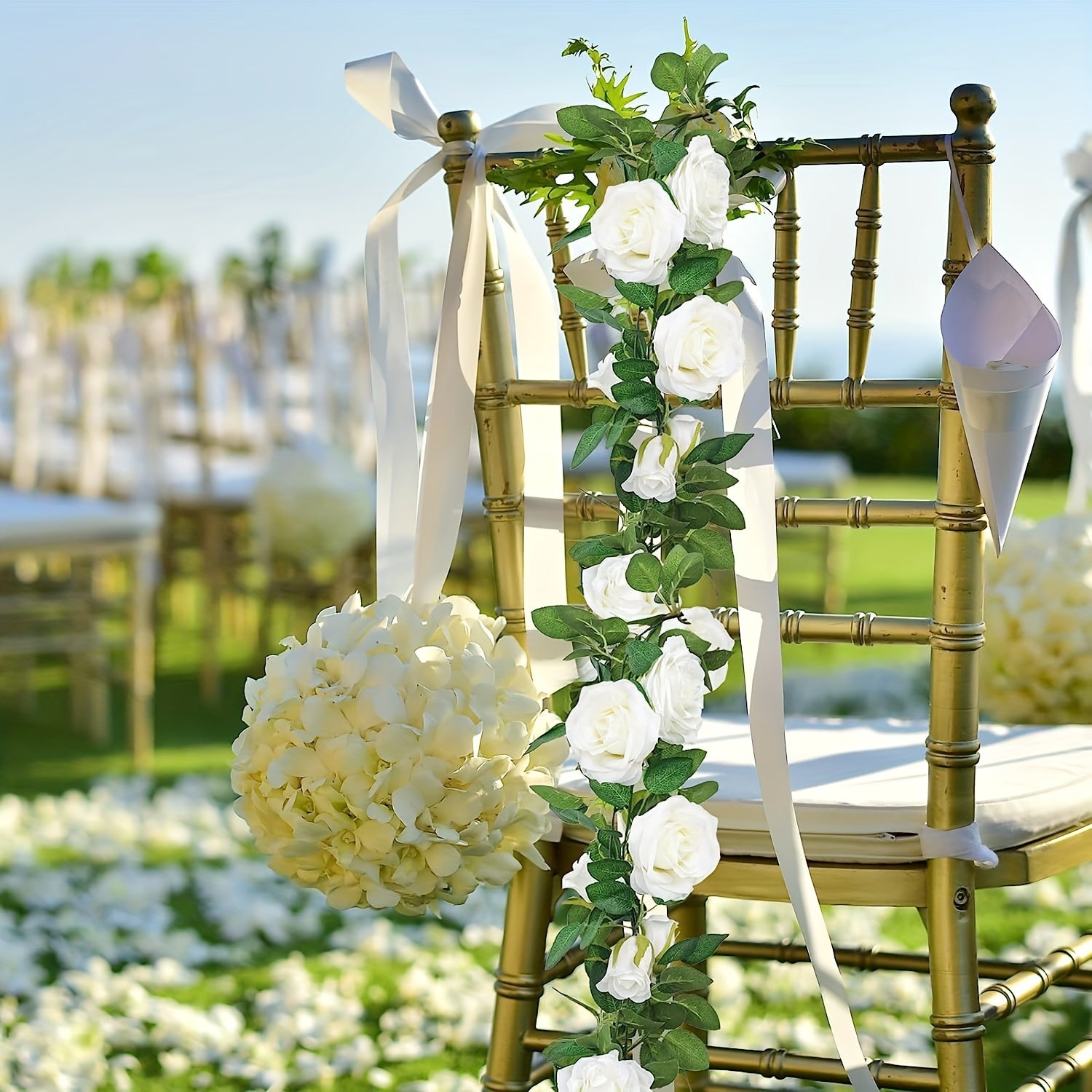 1pc, 78.7inch Luxurious Artificial Floral Garland - Garlands with White Rose, Silk Flowers, Fake Vines, Hanging Decor for Wedding Arch, Garden Background, Engagement Ceremony, Reception, Party, and Home Decor