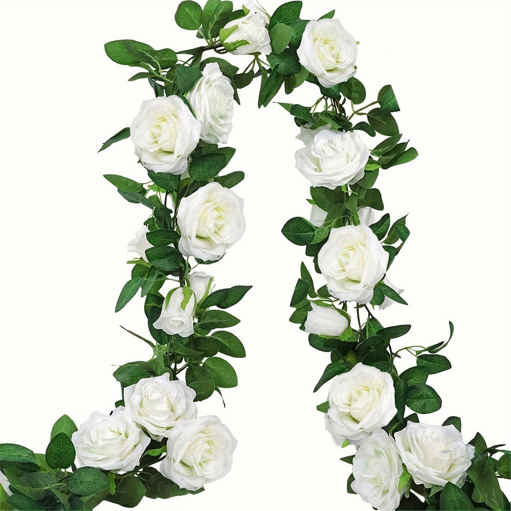 1pc, 78.7inch Luxurious Artificial Floral Garland - Garlands with White Rose, Silk Flowers, Fake Vines, Hanging Decor for Wedding Arch, Garden Background, Engagement Ceremony, Reception, Party, and Home Decor