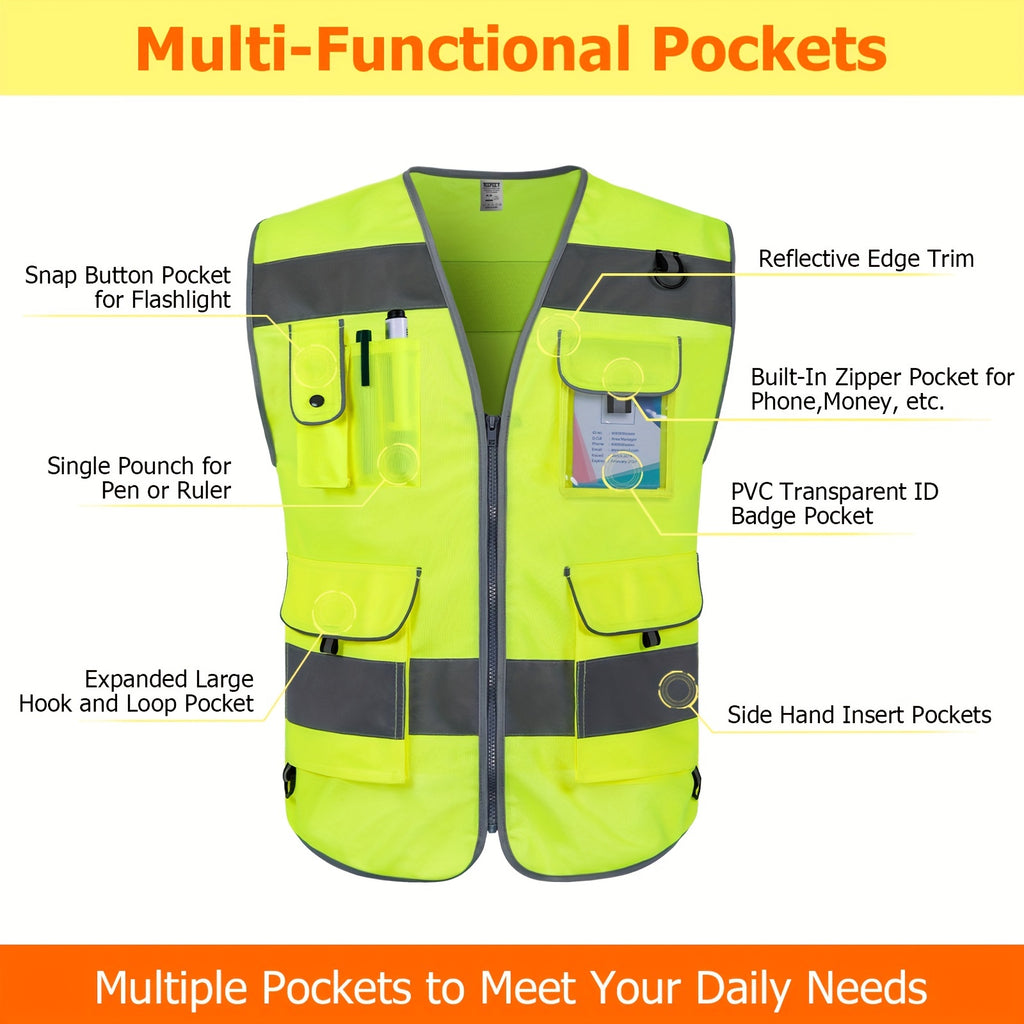 TCCFCCT Bison Series ANSI/ISEA 107-2020 Compliant Safety Vest for Men & Women - Reflective Vest