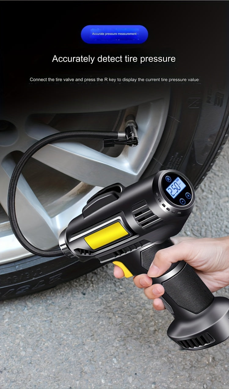 120W multi-function portable automotive air compressor, wired/wireless handheld automotive air pump electric, automotive tire inflator with LED lights