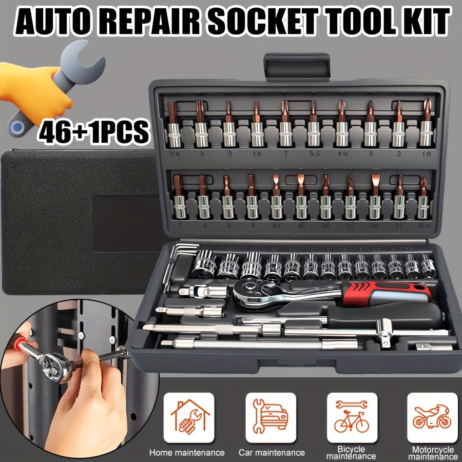 Premium 46pcs Professional Tool Kit, Car/bike Repair Tool Set with 1/4-inch Drive Depth