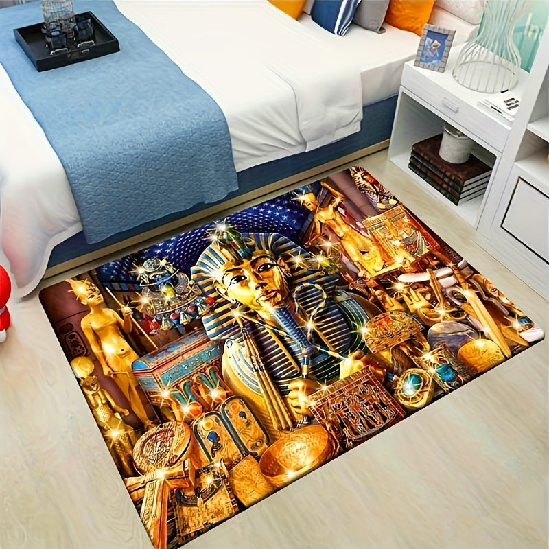Egyptian Pharaoh Treasure Mat - Soft, Durable, Non-Slip, Machine Washable Polyester Blend Mat with Vibrant Hieroglyphic Design, Perfect for Living Room or Office Decor, Lightweight & Stylish Indoor Space Mat, Rugs for Living