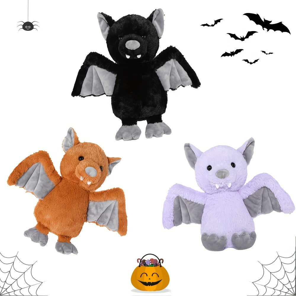 3 Pack Stuffed Bat Plush Toys - 14 Inches Goth Halloween Stuffed Animals - Soft Furry Gifts for Kids, Black/ Brown/ Purple
