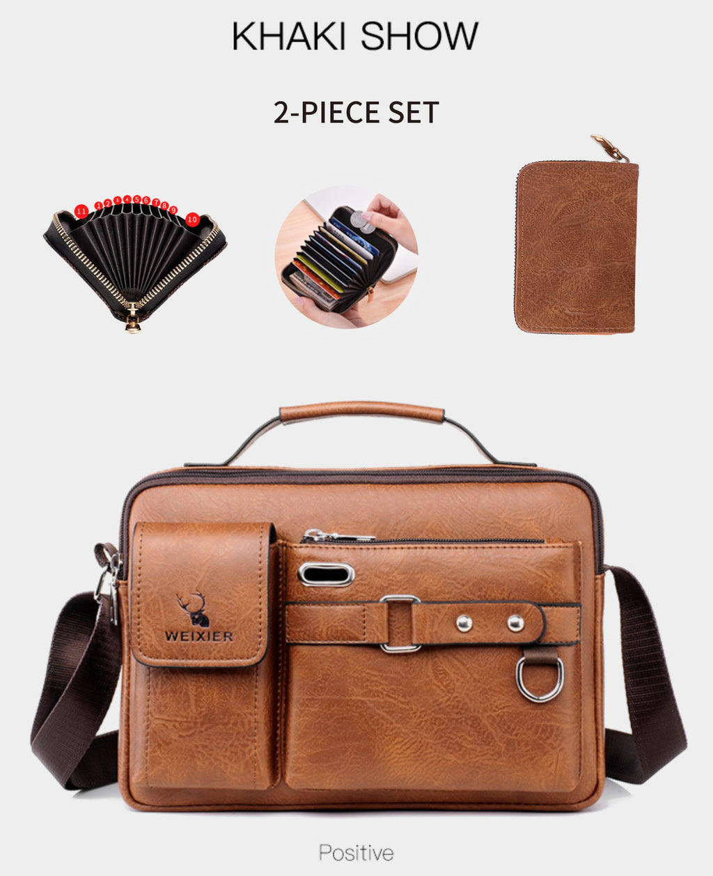 WEIXIER Men's Business Crossbody Bag with Adjustable Strap, Golden-Tone Hardware