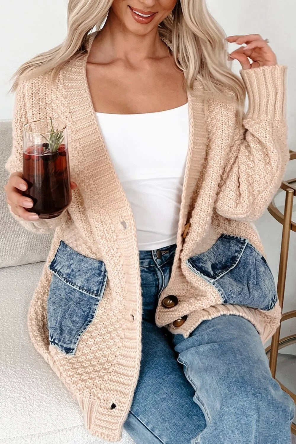 Textured Open Front Knit Cardigan