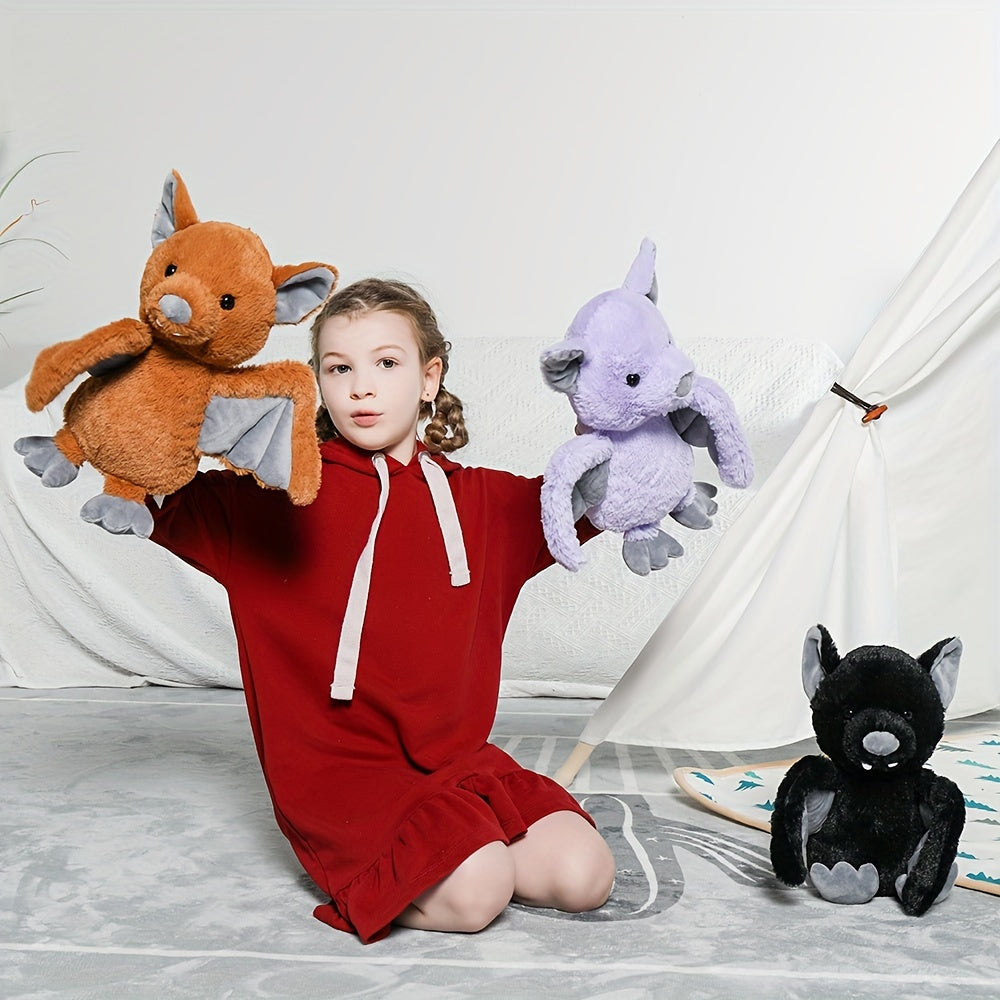 3 Pack Stuffed Bat Plush Toys - 14 Inches Goth Halloween Stuffed Animals - Soft Furry Gifts for Kids, Black/ Brown/ Purple