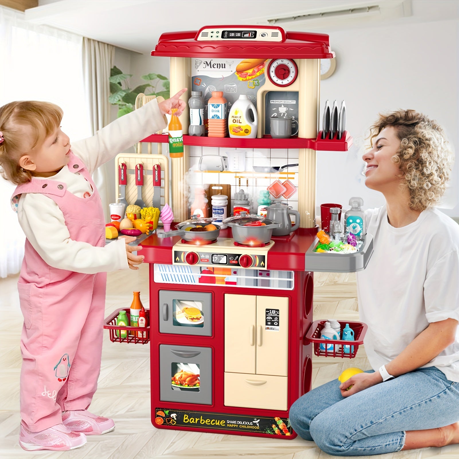 Kids Play Kitchen Set - Pretend Play Food Toys with Light Sound Spray, Random Color Play Food, Ideal for Ages 3 4 5 6 7 8, Perfect Halloween Christmas Gift
